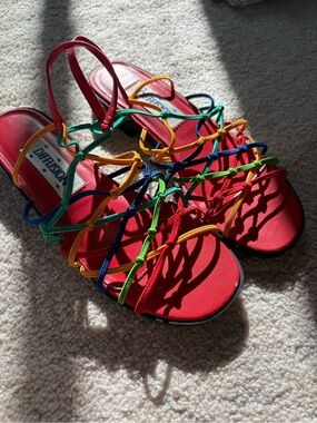 Diffusion Red Multicolor Strappy Sandals